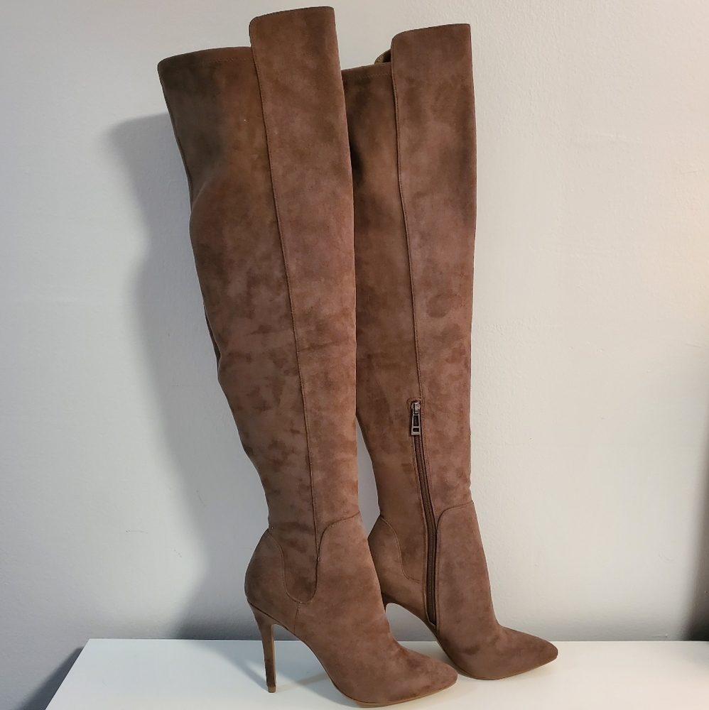Charles David Brown Suede Over-the-Knee Stiletto Boots